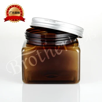 

20pcs brown 500ml jars PET plastic empty cosmetic containers ,aluminum caps, salt scrub,powder body cream ,lotion,beads