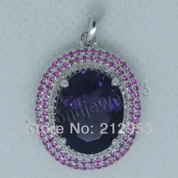

Vintage Oval 12x15mm Solid 18Kt White Gold Amethyst Pendant P0072