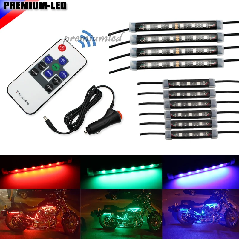 10pcs RGB Multi Color LED Motorcycle Ground Effect Light Kit w