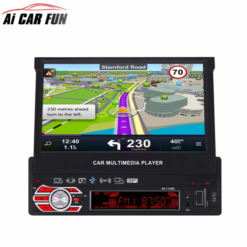 Full Automatic Retractable Screen MP5 Player Car Radio Multimedia Player RK-7158G MP5 /MP4/MP3/AM GPS Navigation Steering Wheel