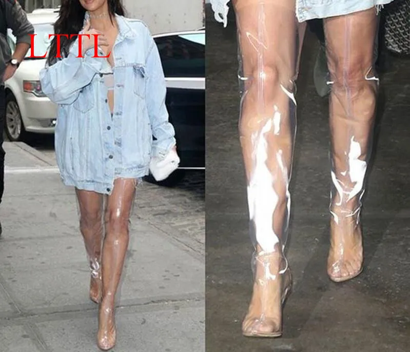 thigh high transparent boots