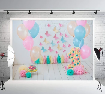 

Baby cake smash 1st Birthday Backdrops for Photography Background Girl Room pink Balloon Party Decor Photo Booth Props LW-1090