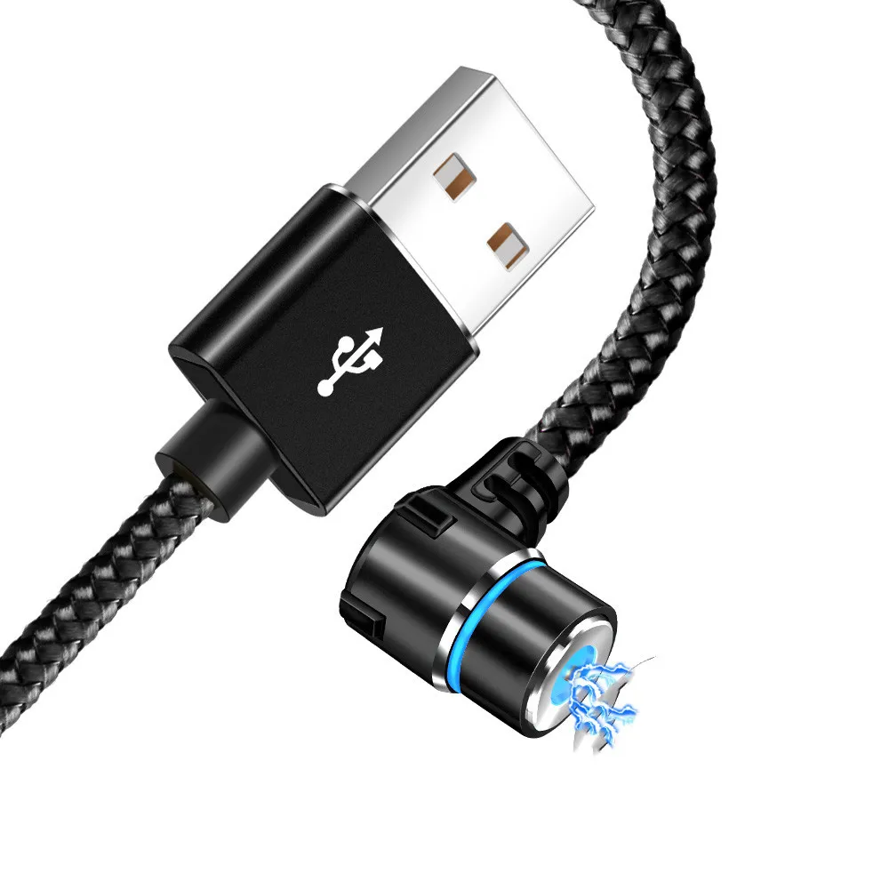 Магнитный светодиодный кабель в оплетке ROCK l-образной формы type-C, магнитный usb-кабель для зарядки Xiaomi, huawei, samsung, игровой - Цвет: L shaped Black Cable