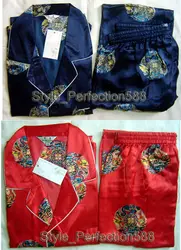 Бесплатная доставка, оптовая продажа, пижама с рисунком и Retail2PCS Новая мужская Шелковая пижама с длинными рукавами костюм размеры S, M, L, XL, XXL
