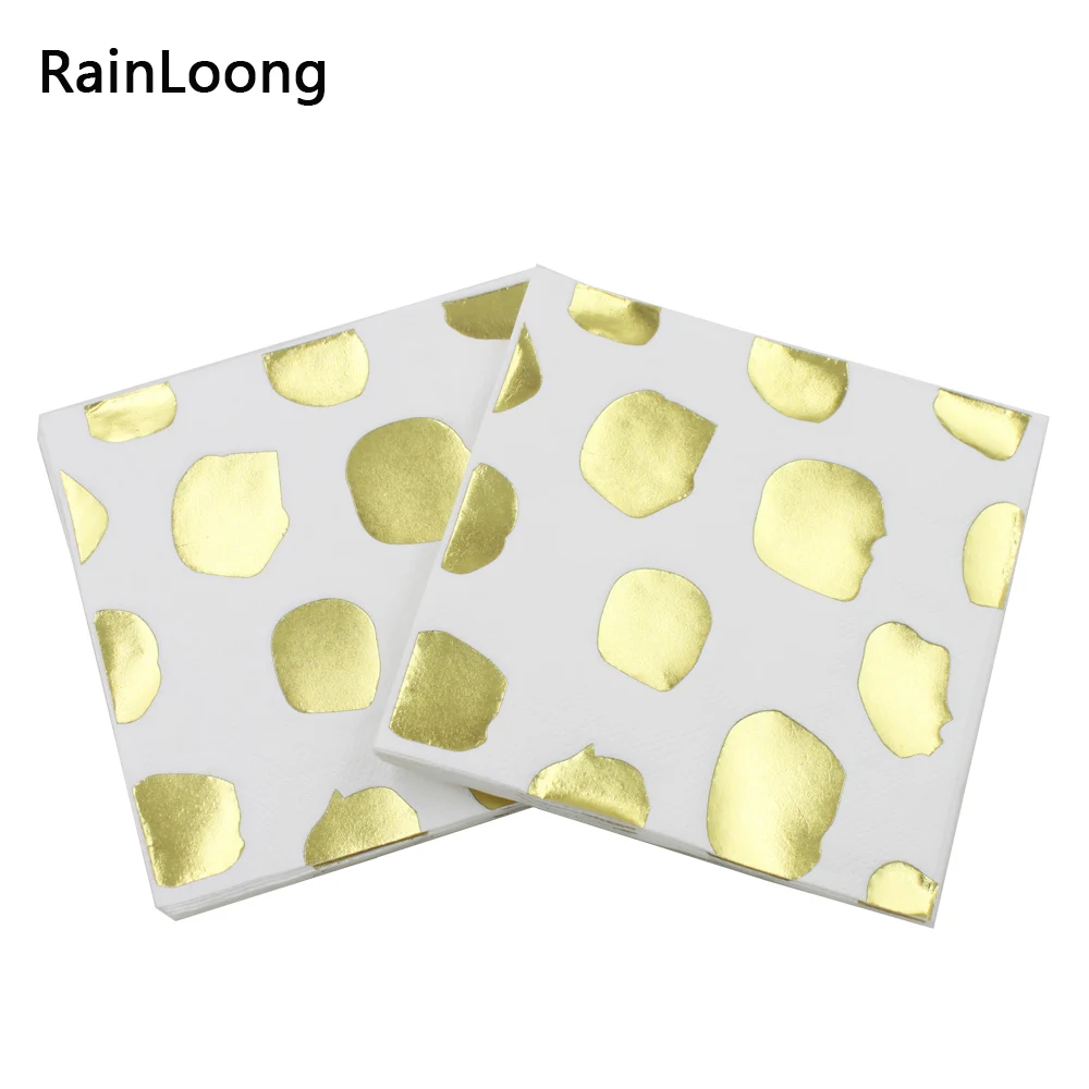 [RainLoong] 3Plys 20ct Foil Gold Beverage Napkin Dot Tissue Paper