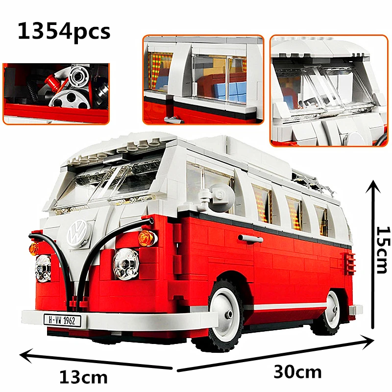 Technic Series 10220 1354 шт технологическая Серия Volkswagen T1 camper, машины для моделирования, строительные блоки, игрушки