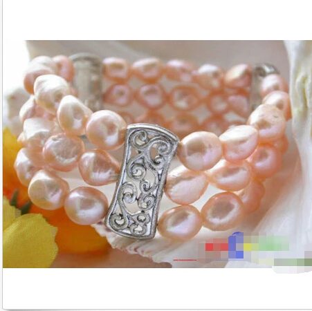 

Free shipping >>>>>>Stretch 3ROW 12MM PINK BAROQUE FW PEARL BRACELET