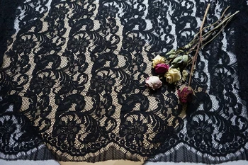 

1.5 meters/Lot New Chantilly Lace Fabric In Black/White Floral Eyelash Tulle Lace On Mesh For Woman Dresses,Tablecloth