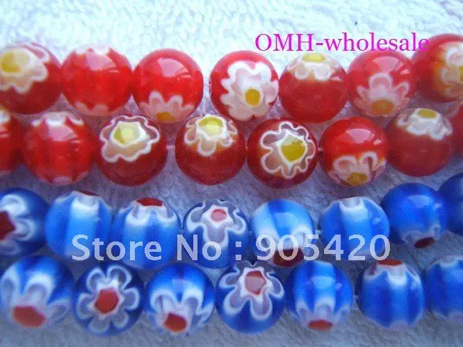 OMH wholesale 100pcs/Lot 8mm Bracelet spacer beads loose Red blue millefiori glass ZL59 |