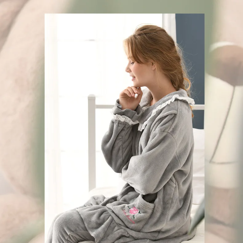 Набор из двух вещей Осень-Зима Материнство Грудное вскармливание пижамы фланелевая теплая ночная сорочка для беременных Для женщин
