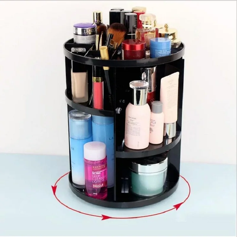 Fashion 360-degree Rotating Makeup Organizer Box Brush Holder Jewelry Organizer Case Jewelry Makeup Cosmetic Storage Box