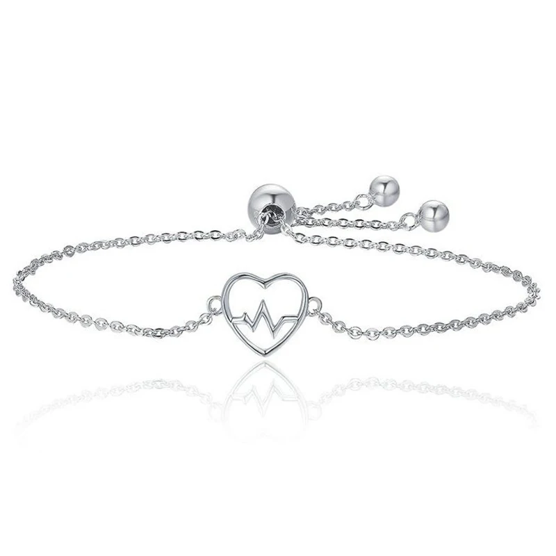 

925 Sterling Silver ECG of Love Heart Adjustable Bracelet for Women