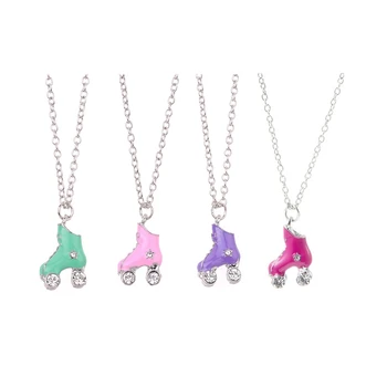 

100pcs/lot custom order wholesale fashion jewelry items metal enamel 3-d design roller skates necklace