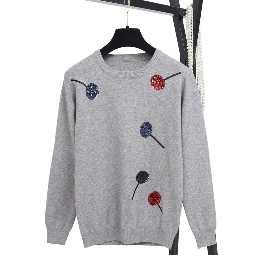 Роскошный брендовый свитер с пайетками, женские свитера и пуловеры,, новая мода, Осень-зима, черный, белый, вязаный пуловер, джемпер