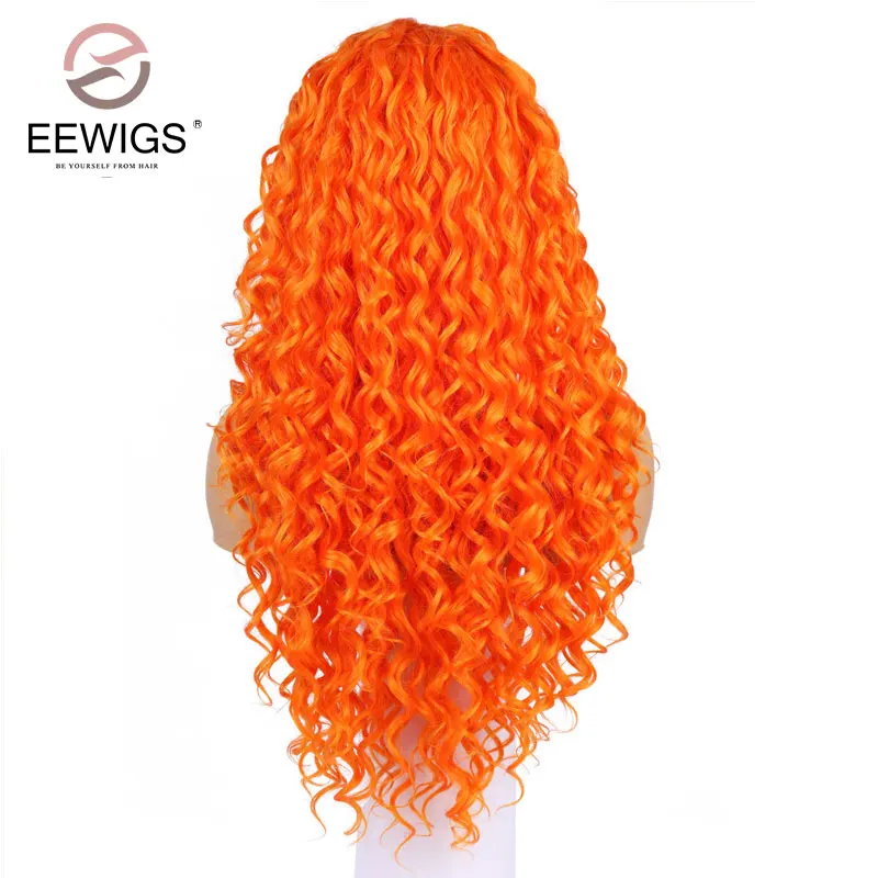EEWIGS синтетический термостойкий парик Синтетические волосы на кружеве парик 13x4 наполовину оранжевого половина черный Косплэй парик афро-американские парики для чернокожих Для женщин
