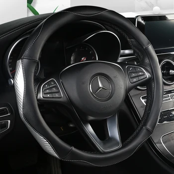 

KKYSYELVA Stering-wheel Black leather car steering wheel cover 38cm Wheel Cover Steering wheel covers Interior Accessories