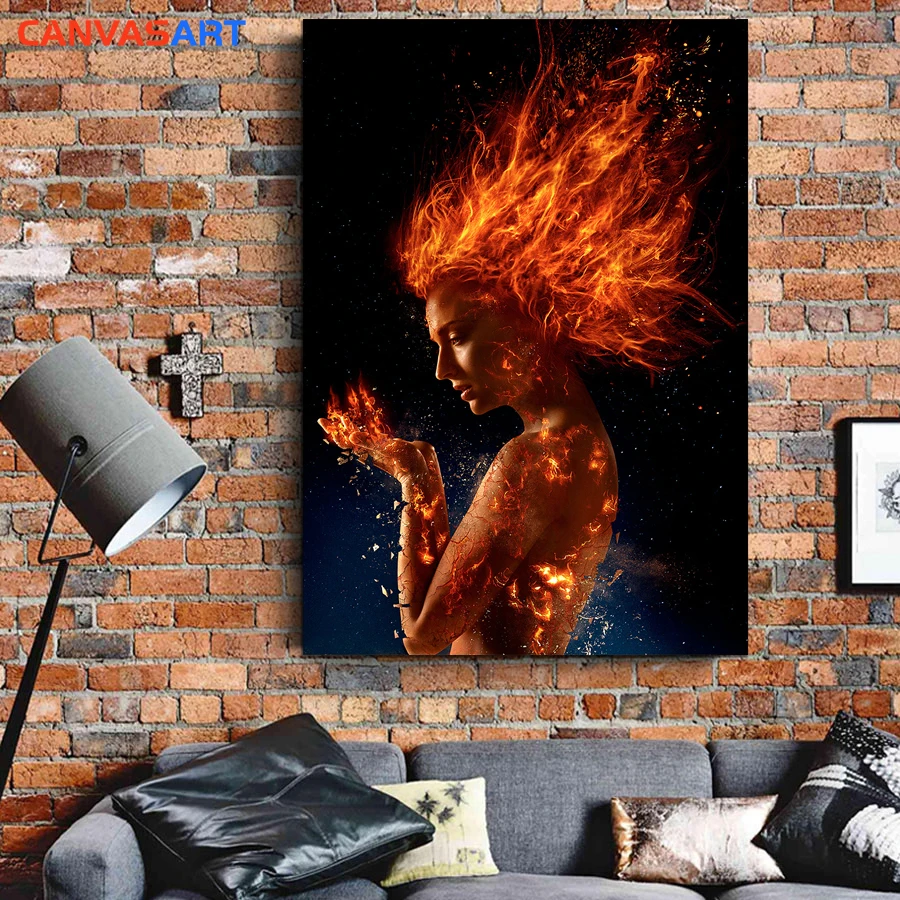 

Canvas Art Pictures: One Piece Sophie Turner X Men Dark Phoenix for Living Room Canvas Painting Nordic Style Poster