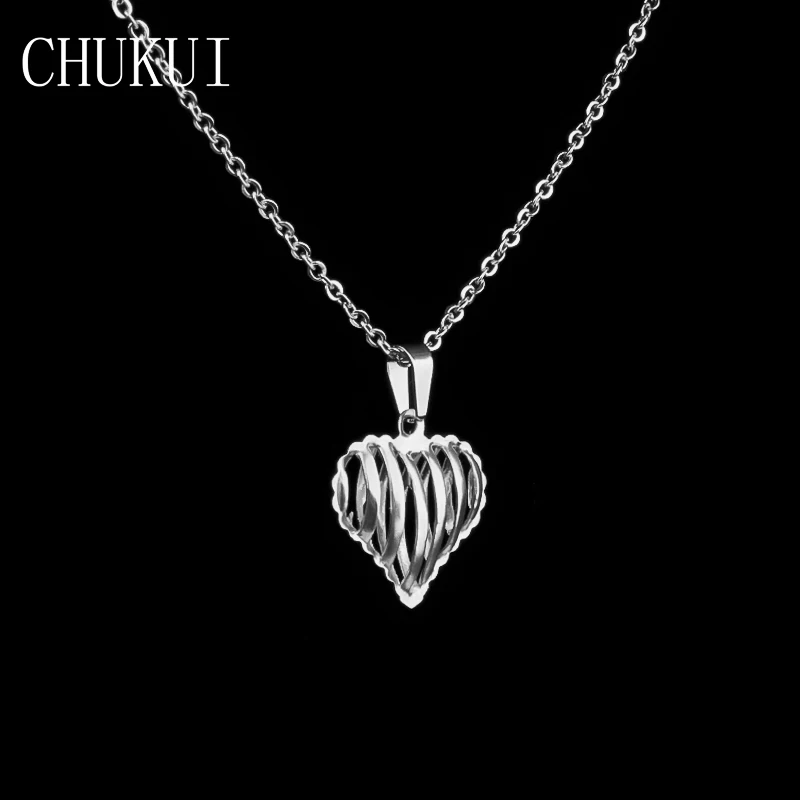 CHUKUI Stainless Steel Hollow Heart Necklace & Pendant Rhodium  Gold Chain Choker Necklace Birthday Gift  (1)