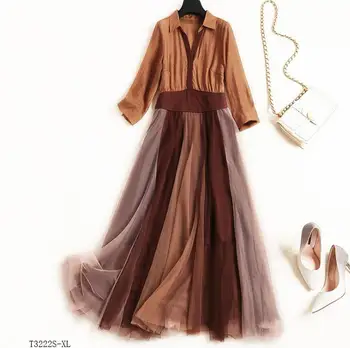 

European style 2019 New arrivals summer Spring fashion women clothes temperament patchwork mesh vintage dress T3222