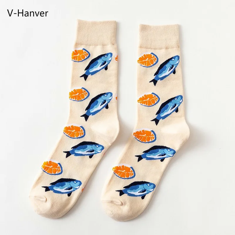 V-Hanver, новинка,, 5 цветов, мужские Модные носки, хлопковые цветные мужские носки, новинка, с рисунком морских животных, для подарка на Рождество
