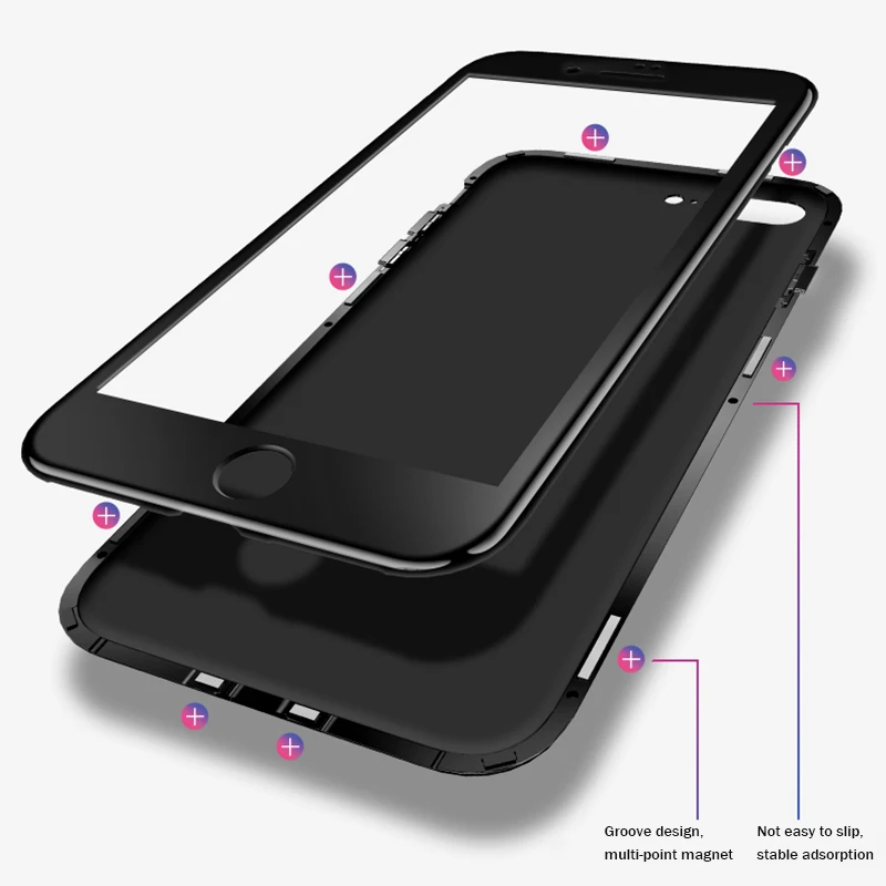 360 магнитный чехол с полной защитой для iPhone 6, 7, 8 plus, X, Xr, Xs Max, чехол с магнитной адсорбцией, закаленное стекло, чехол для iPhone