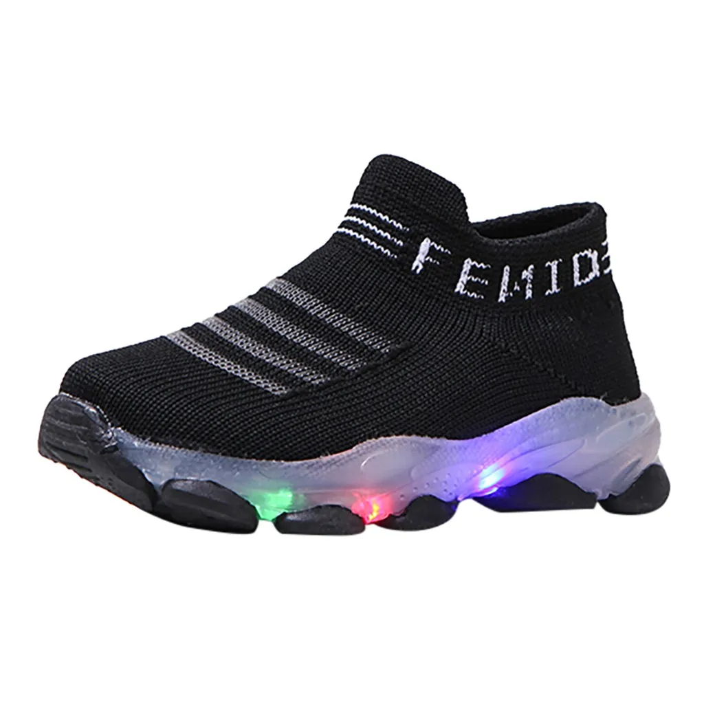 New Fashion Children Baby Girls Boys Letter Mesh Led Luminous Socks Sport Run Sneakers Casual Shoes Kids Shoes With LED