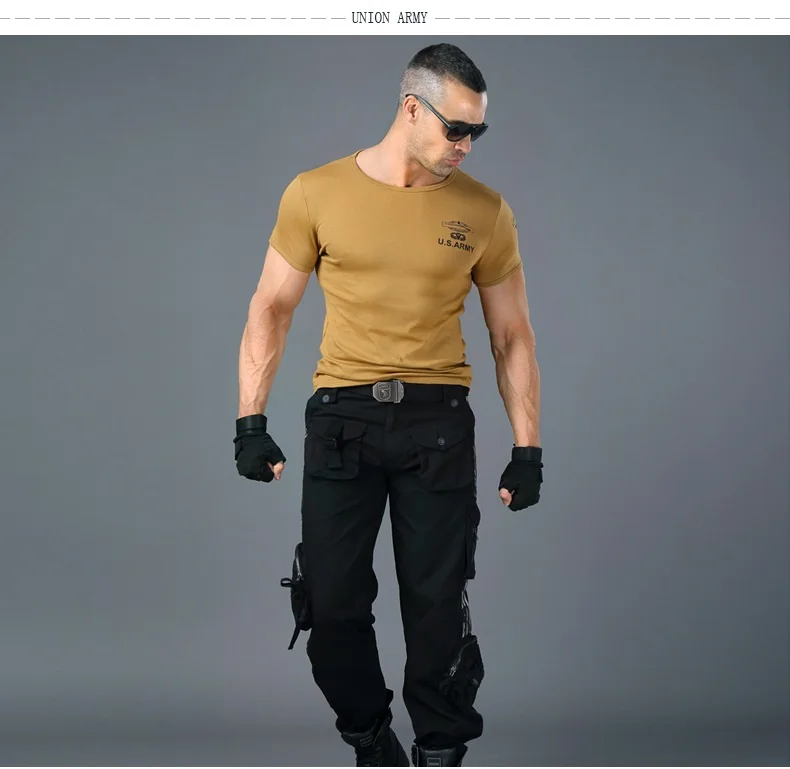Мужская армейская летняя хлопковая футболка в стиле милитари, облегающая Мужская футболка с коротким рукавом, высокая эластичность