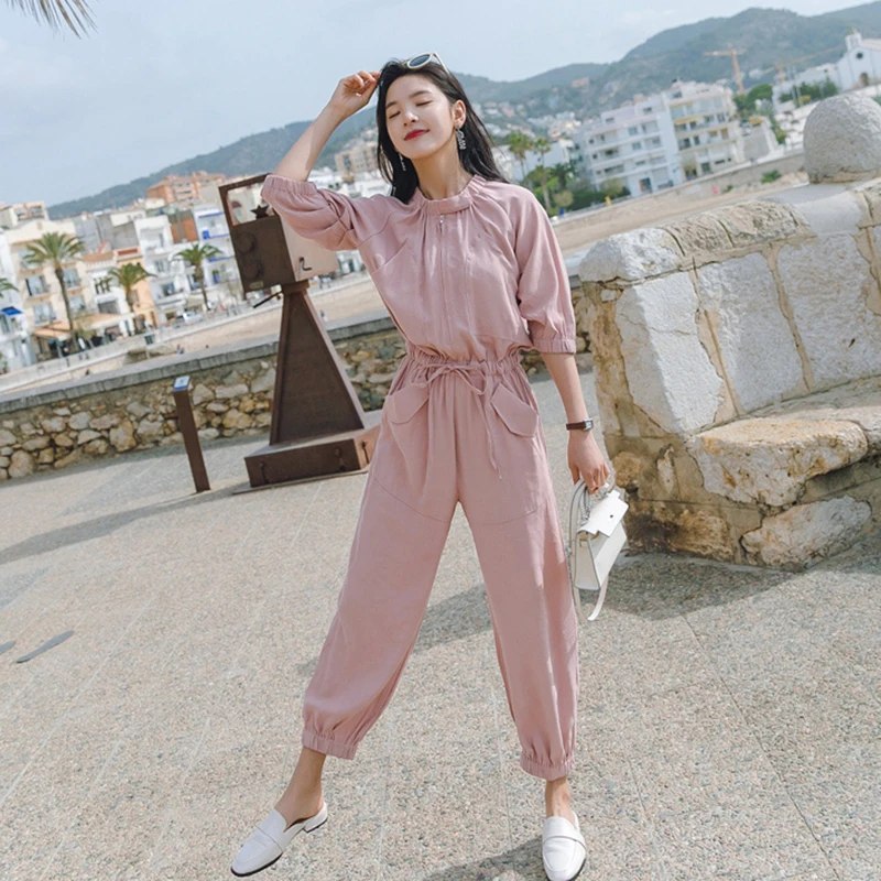 

Female pants summer 2019 loose Harem pants thin section waist jumpsuit students high waist was thin casual feet pants