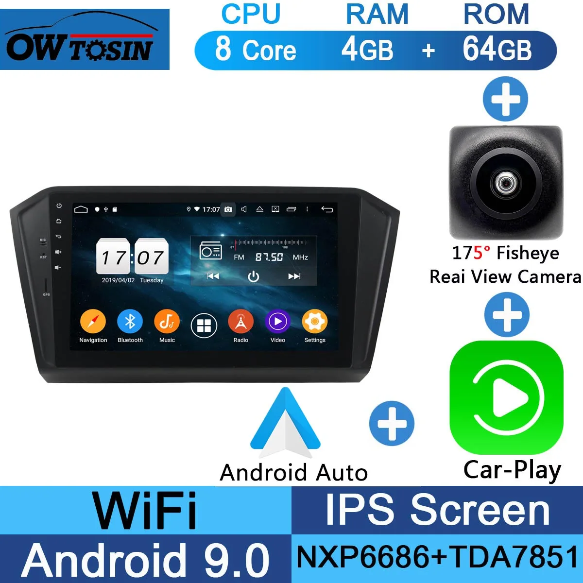 10," ips 8 Core 4G+ 64G Android 9,0 автомобильный dvd-радиоплеер gps для VW PASSAT B8 Magotan DSP CarPlay попугай BT - Цвет: Fisheye Carplay n A