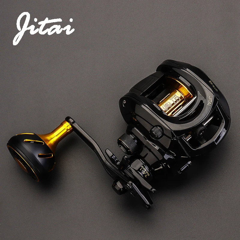 JITAI Baitcasting carrete de pesca sistema de freno Dual 8Kg arrastre de fibra de carbono 7,0: 1 carrete de pesca con mango extendido CNC de alta velocidad