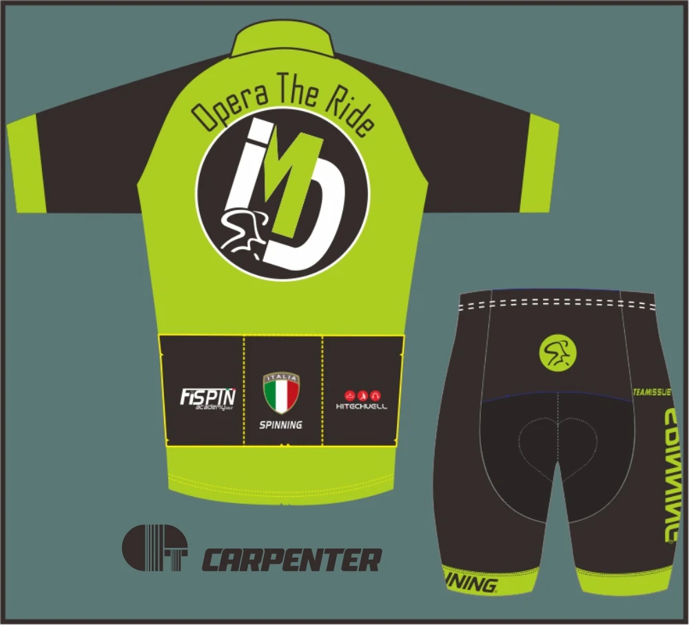 

SPINNING Jersey Fluorescence Fitness clothes IMB Fluorescent Green FISPIN highlighter cycling jersey