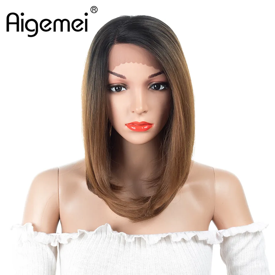 

Aigemei Short Bobo Wigs Straight Synthetic Lace Front Wig 2#/OT27/OT30/OTBug/99J Colors Heat Resistant Hair Women Wigs 14inch