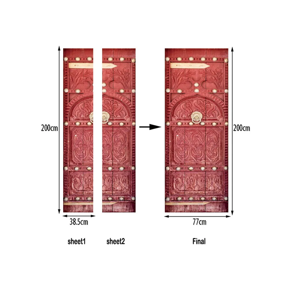 2 шт./компл. 3D средневековый Ретро стиль алые двери искусство украшения стен стикер домашний Декор Спальня ПВХ съемные обои плакат
