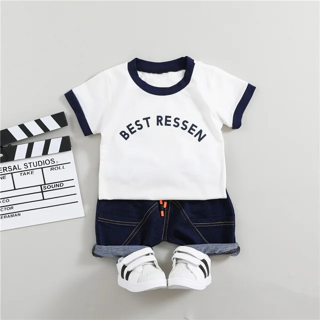 Children Clothes Fashion Summer Baby Girls Clothing Boys Sports T-Shirt Shorts 2Pcs/Sets Toddler Cotton Costume Kids Tracksuits XH zimu S White