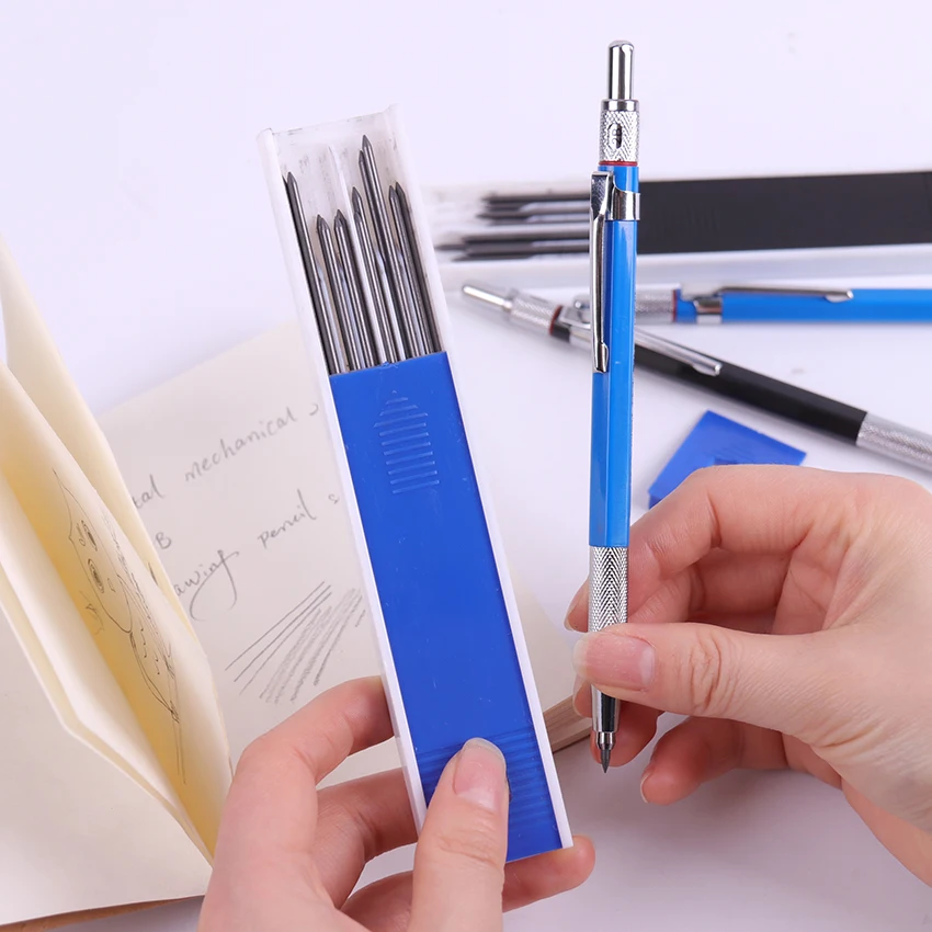 

1PC 2.0 Metal Mechanical Pencil Set With 12 Leads Holder Drawing Supplies Pencils For School Office Stationery HB Pencils