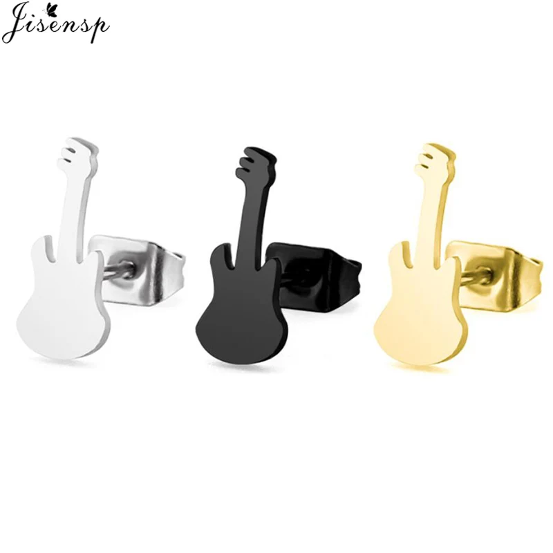 Jisensp Cute Violin Shape Stud Earrings Stainless Steel Musical
