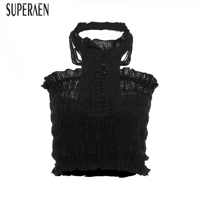 

SuperAen New Cotton Sleeveless Tank Tops Wild Fashion Summer 2019 Sexy Tank Tops Female Solid Color Europe Women Clothing