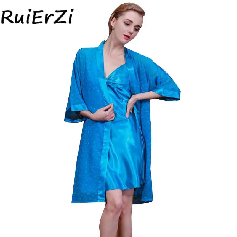 Autumn-Casual-Women-s-Silk-Robe-Gown-High-Quality-Floral-Bathrobe-Nightgown-Two-pieces-Solid-Color (3)