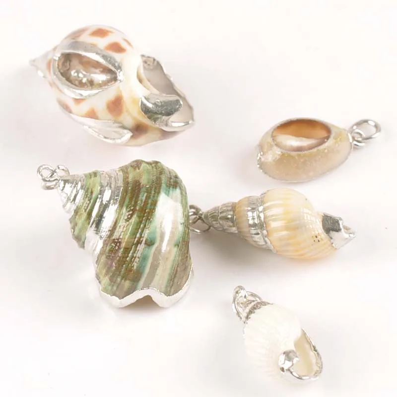 

5pcs Mix 5 Design Hollowed-out Seashells For Home Decor DIY Jewelry Sliver Plated Spiral Shell Handmade Pendant Craft TR0305