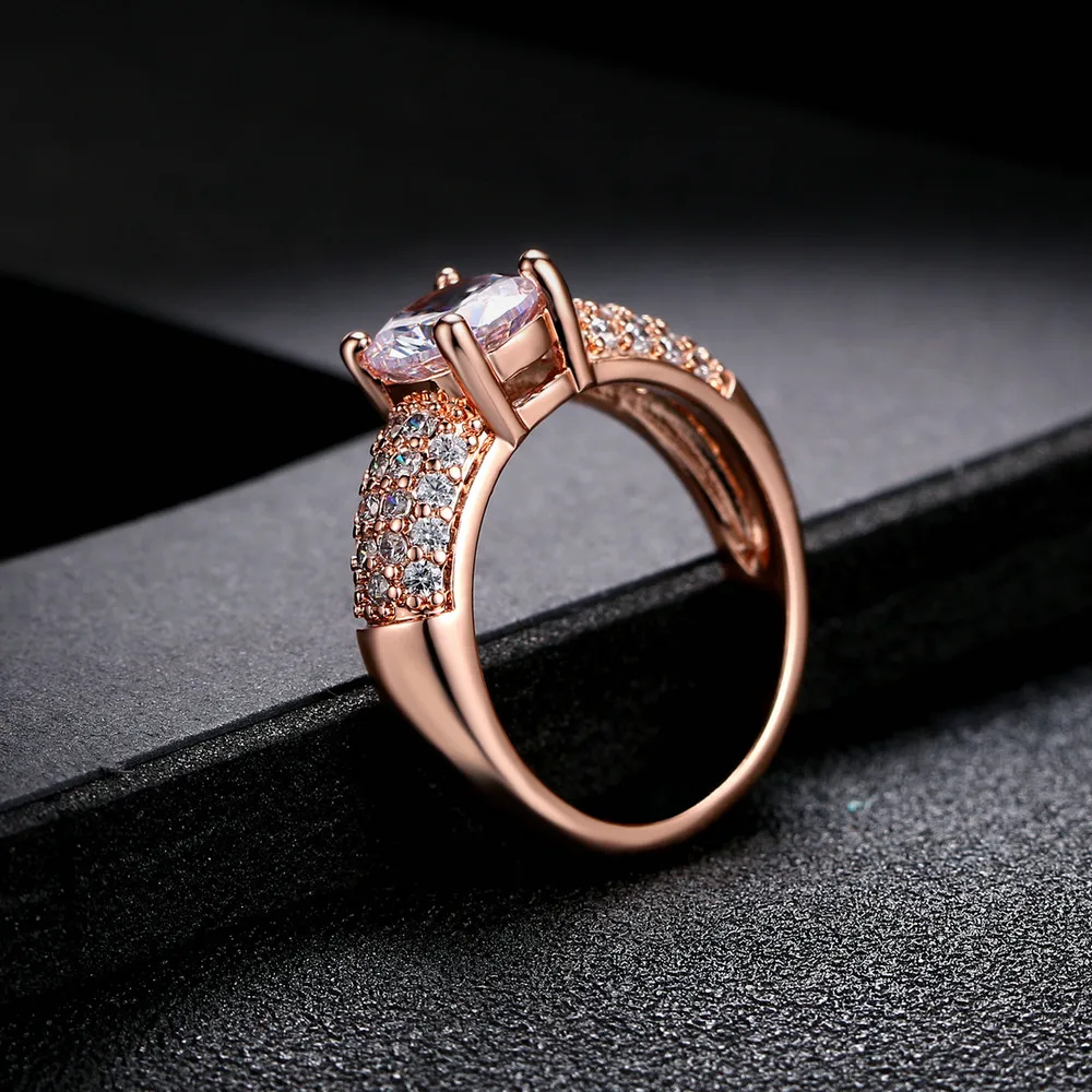 Double Fair Engagement Wedding Rings Cubic Zirconia Silver/Rose Gold Color CZ Stone Ring Jewelry For Women anel Wholesale DFR105