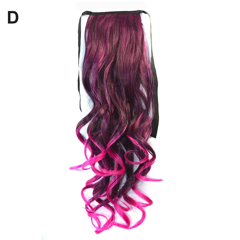 Модные длинные вьющиеся волосы на заколках длиной 17 дюймов, конский хвост, ленточные волосы для наращивания, ломбер, Радужный конский хвост, синтетические накладные волосы - Цвет: Серый