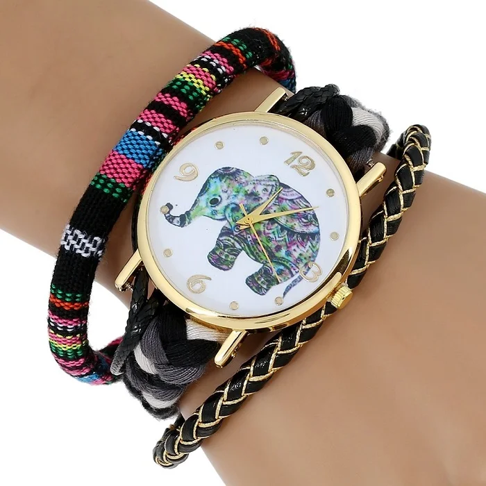 Gnova Платиновые в этническом стиле Стиль Для женщин модные часы, наручные часы с тремя толстый перуанский магнитный браслет брошь кварцевые часы A593 - Цвет: Черный