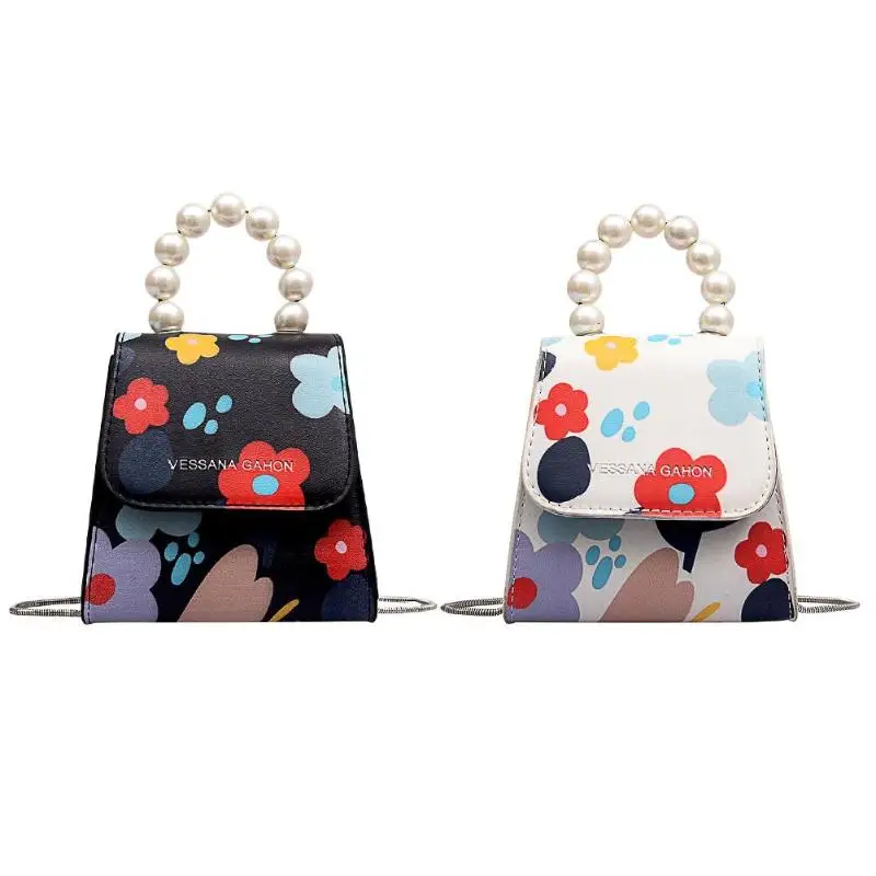 

Women Temperament Fashion PU New Shoulder Bag Flower Print Shoulder Small Messenger Handbags Women Pearl Crossbody Bag s