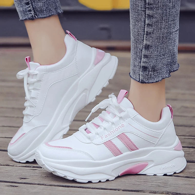 

2019 New Women Vulcanize Shoes Lady Spring Casual White Shoes Women Sneakers Thick Soled Platform Shoes Female chaussures femme