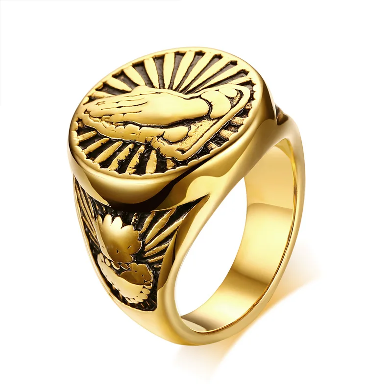 

Vintage Mens Religious Praying Hands Signet Ring in Gold Tone Stainless Steel Jewellery Male Ring for Men Jewelry Anel Aneis