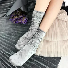 Женские бархатные носки, зимние теплые носки, женские теплые носки-тапочки, высокие эластичные носки средней длины