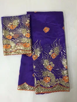 

Newest Special Design Gold Sequin George Lace Fabric Embroidered High Quality Silk African George lace fabric 5 +2 yards/lot