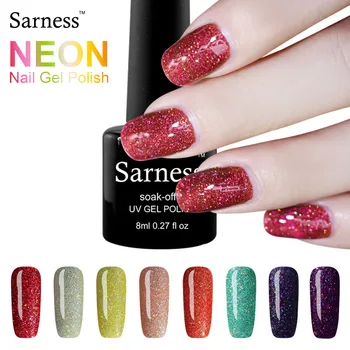 

Sarness Rainbow Neon UV Gel Polish Varnishes Glitter Nail Polish Lucky Manicure Nail Gel Lacquer Permanant Nails Art Stickers