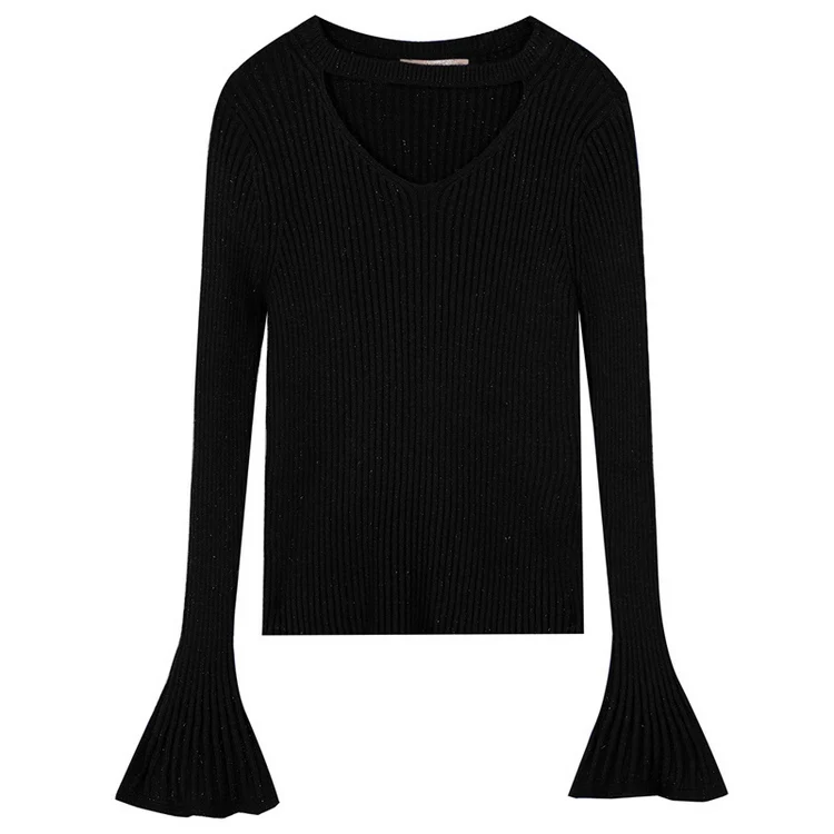 ELFSACK, новинка, Модный женский свитер, однотонный, на каждый день, с круглым вырезом, женские свитера, ручная вязка, полный синий женский пуловер, уличная одежда, топы - Цвет: Черный