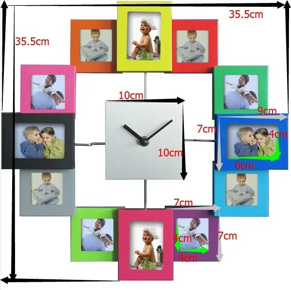 Современный дизайн фоторамка часы с 12 картинами большие декоративные металлические настенные часы для гостиной художественный Декор Horloge Murale